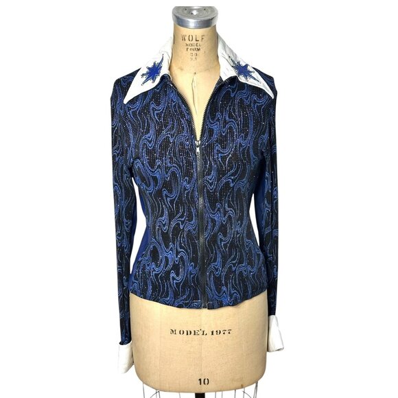 vintage glitter top with western leather collar cuffs and appliquéd stars - Picture 1 of 9